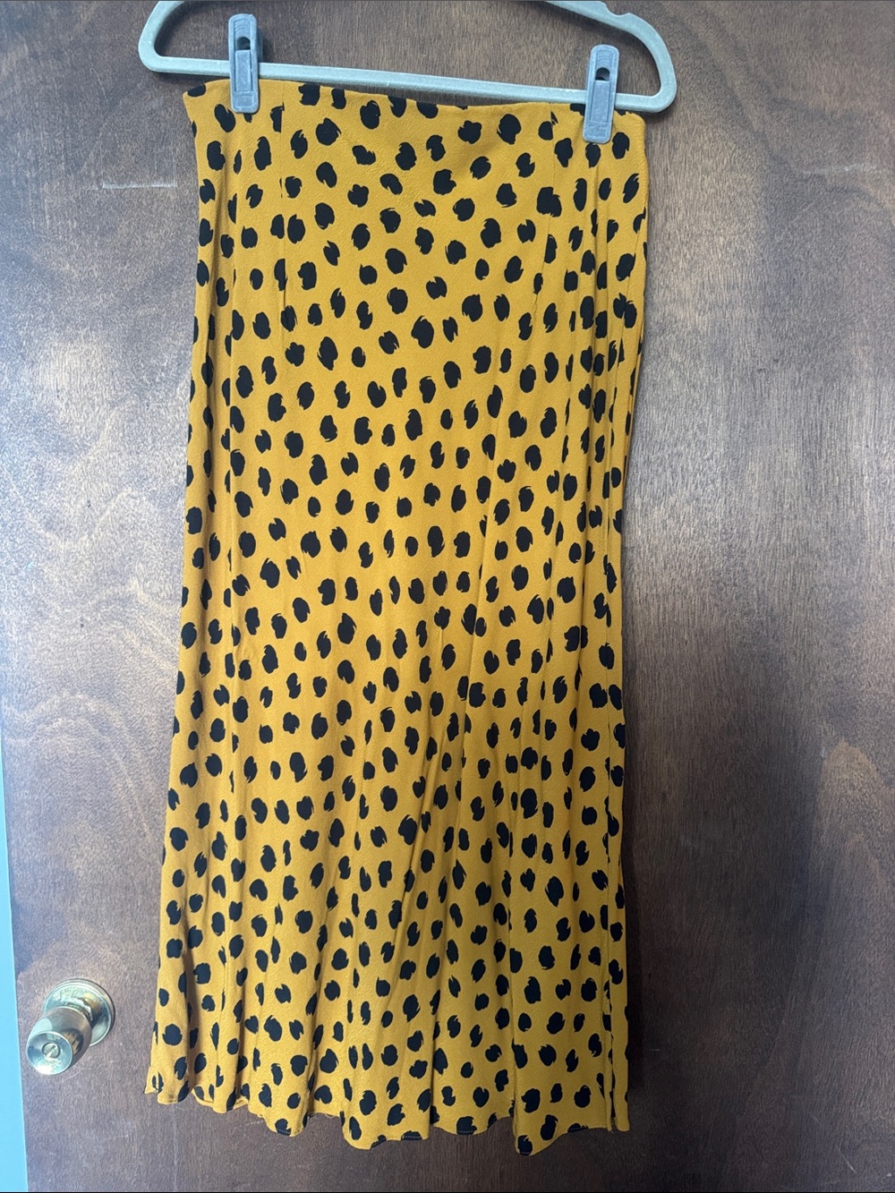 Madewell Mustard Yellow Midi Skirt with Black Spot Pattern